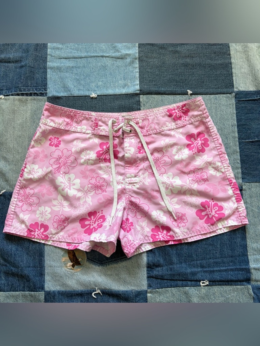 vintage y2k outlooks board shorts pink floral hawaiian hibiscus swim size 11